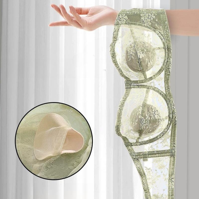 

Ultra-thin Lace Bra Strapless Non-slip Bras Summer Thin Pad Tube Top Transparent Invisible Underwear M чорний