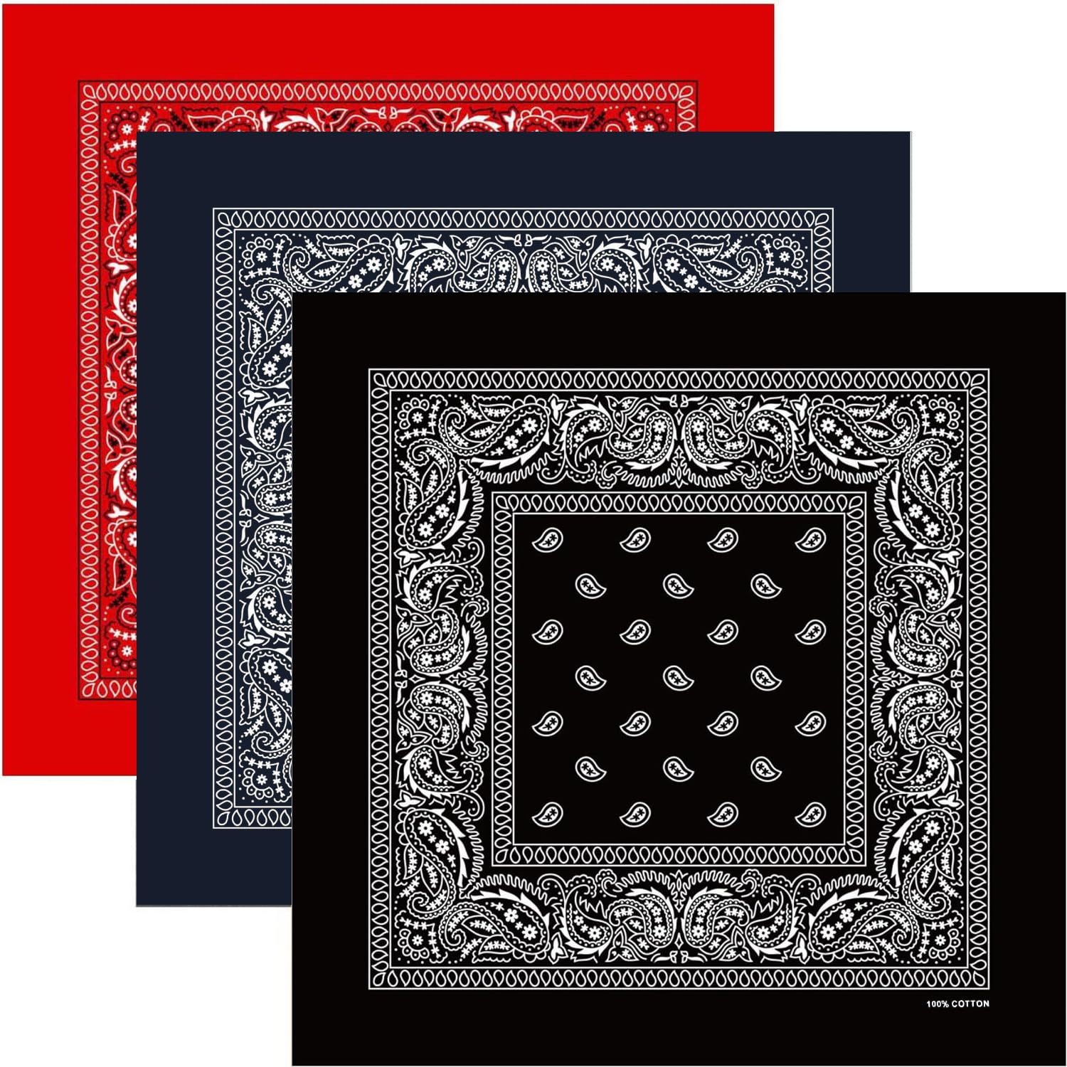 

Trifong Bandana Black Red Navy 3pcs Paisley Handkerchief Adults Cotton 100% Cashew Pattern Men s 55cm x 55cm