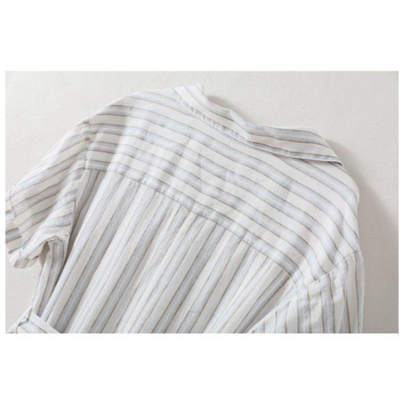 Luxury Summer Linen Dress with Stripes Thin and Comfortable High Quality Womens Fashion