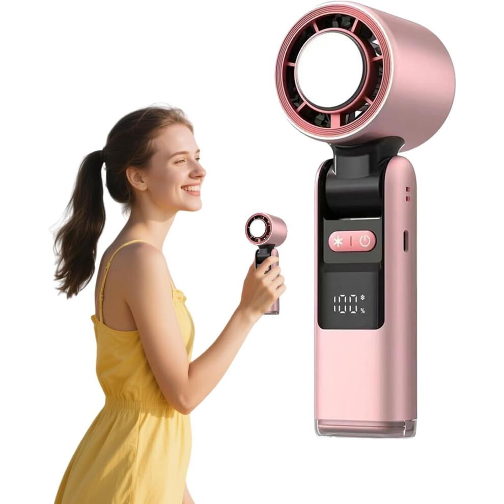 Portable Handheld Fan 100Speed Powerful Airflow Foldable LED Display Rechargeable for Travel Camping Beach Pink