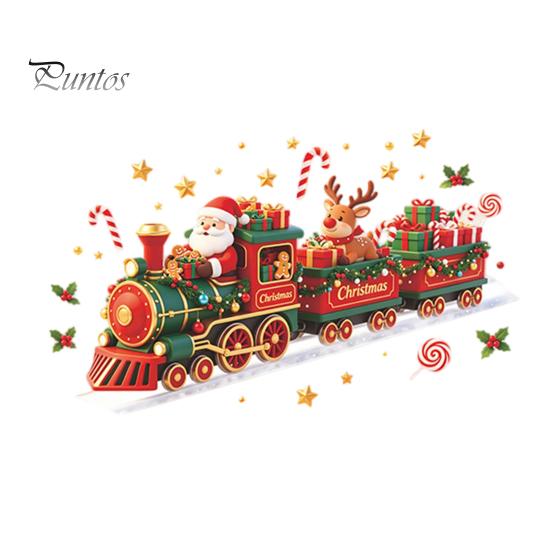 Transparent Pvc Holiday Mural Christmas Train Wall Sticker, Santa Claus Reindeer Decals, Self Adhesive Kids Room Ornament Murals, Removable