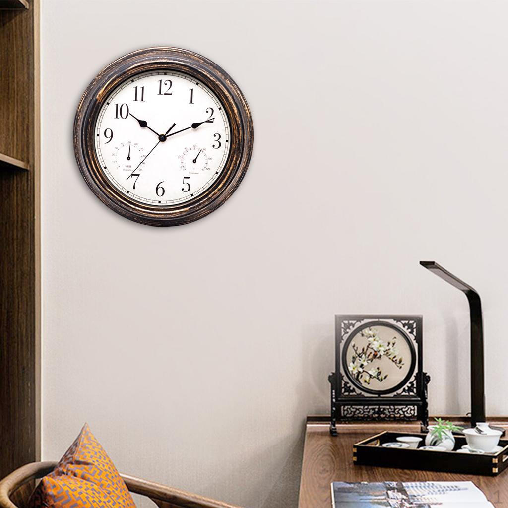 12 Inch Clock with Combined And Hygrometer, Silent No Ticking for Home, Living Room