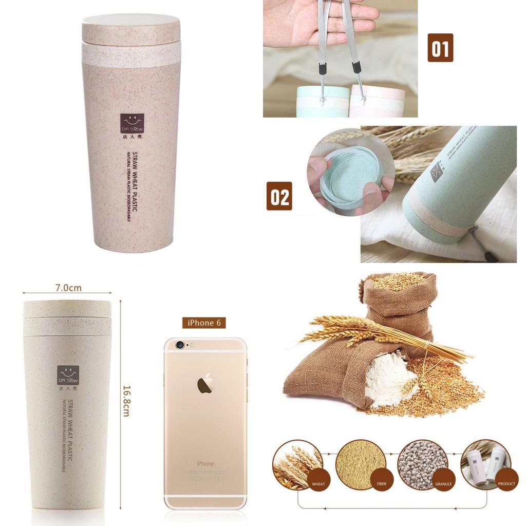 Stilvolle Tragbare Isolierte Wasserflasche aus Weizenstroh für Studenten und umweltbewusste Verbraucher