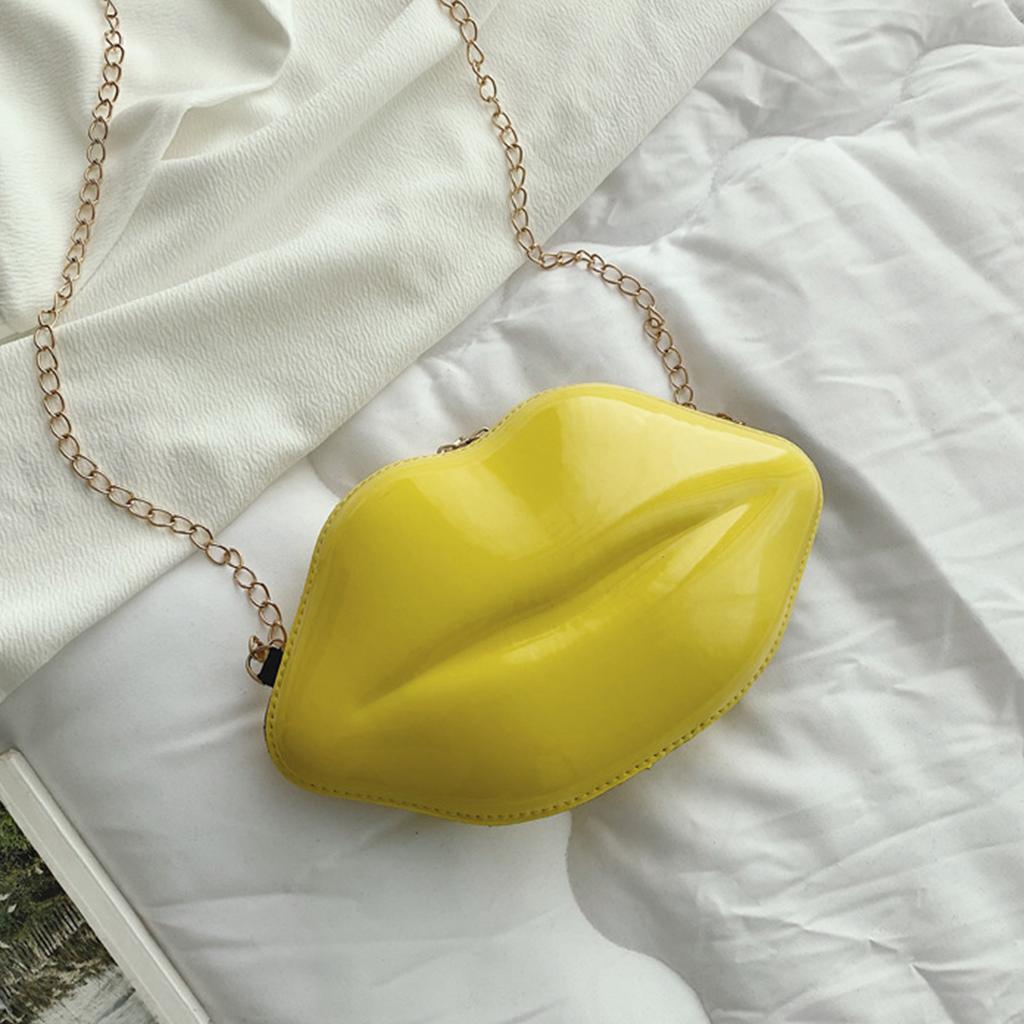 Plastic Candy Color Small Shoulder Bag Aesthetic Cute Lip Shape Crossbody Bag Evening Purse Coin Bag with Metal Chain