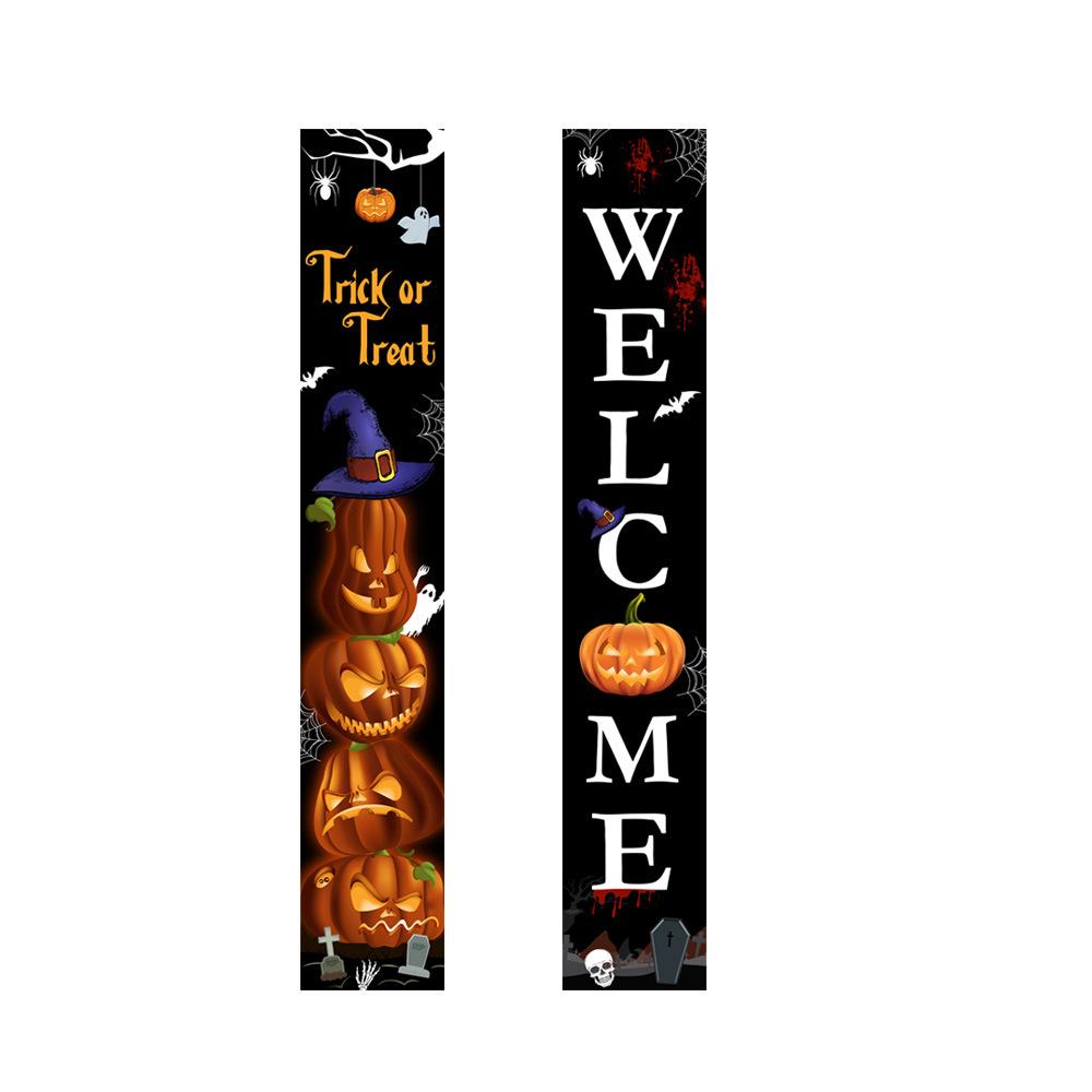 Spooky Festive Porch Sign Set Halloween Xmas Dual Door Curtain Gothic Banner Hanging Scary Merry Party Decor
