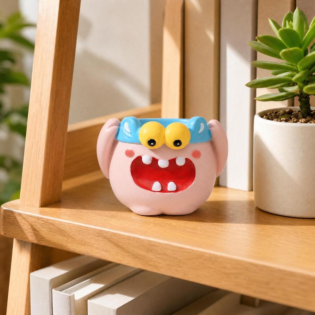 Cartoon Monster Planter Space-Saving Animal Shaped Present-Ready