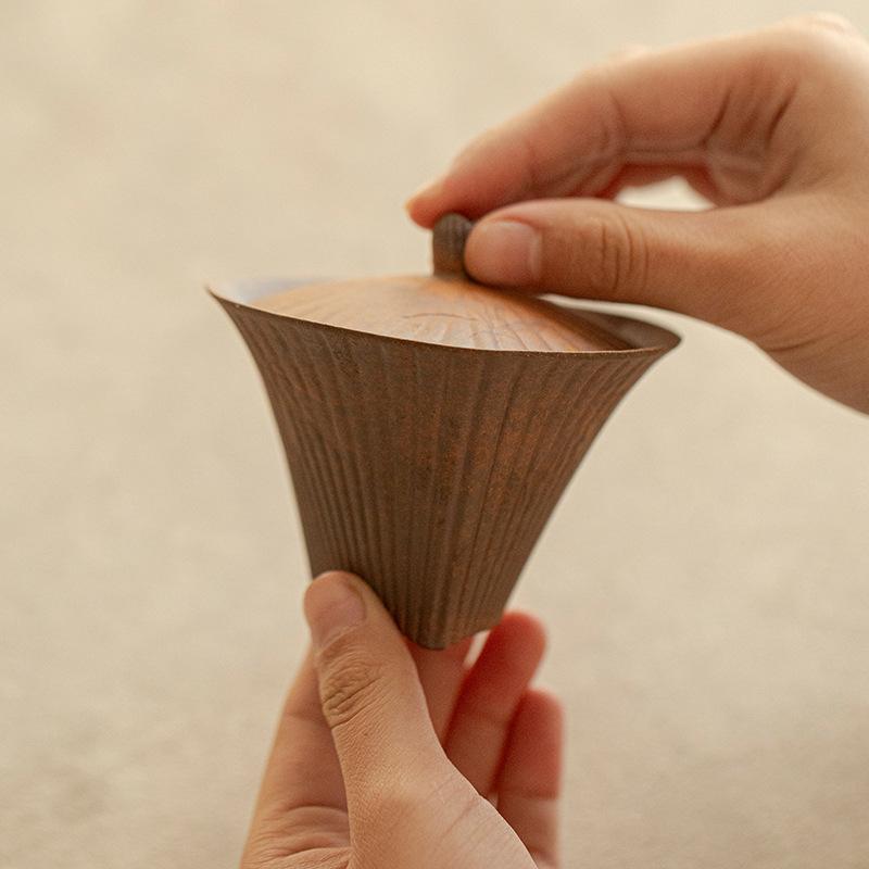 Handmade Coarse Pottery Covered Bowl Japanese Retro Old Rock Clay Tea Brewing Tool High-end Kung Fu Gaiwan Ceramic Tea Bowl