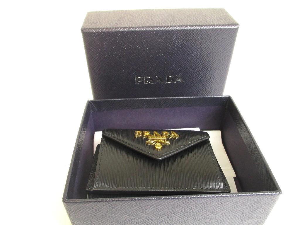 Authentic PRADA Black Leather Trifold Wallet Compact Wallet #a873  Refurbished