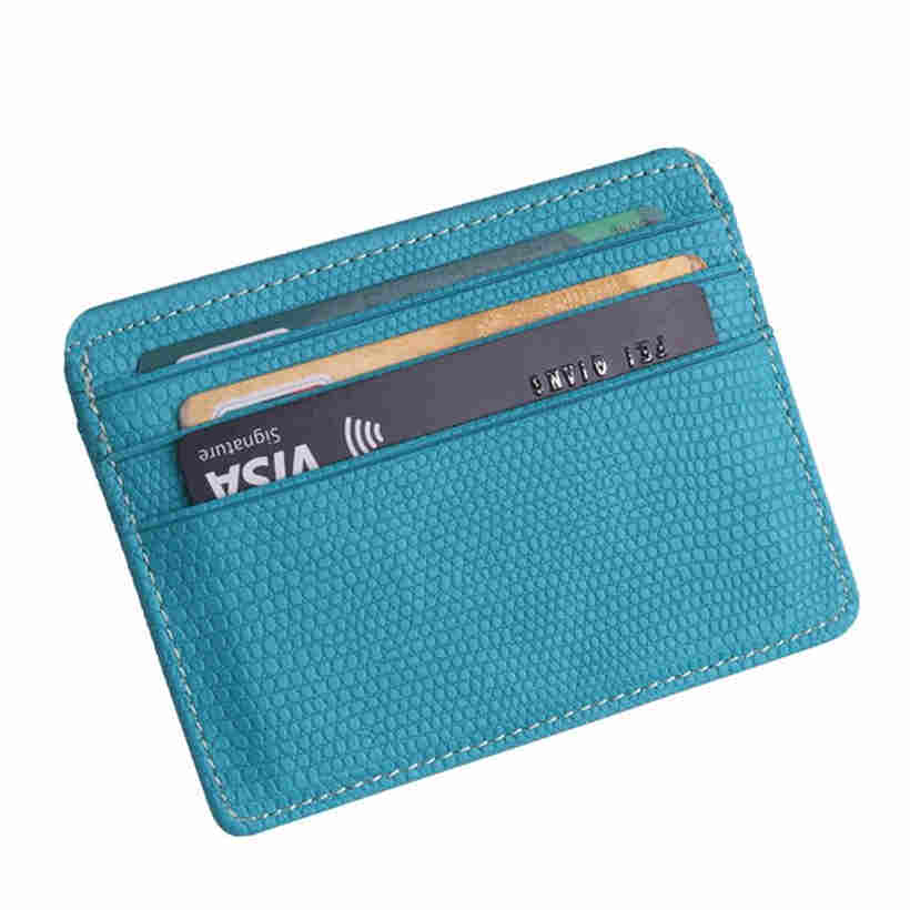 Porte-cartes de crédit Portefeuille en cuir Motif Litchi Mode Unisexe Porte-monnaie