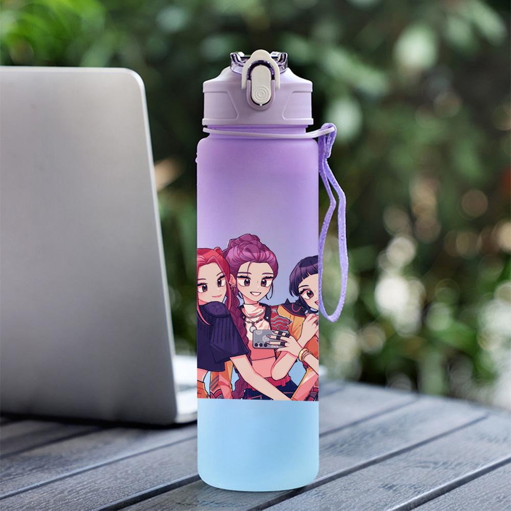 750Ml Water Bottle Cartoon K-Pop Demon Hunters Printed Large Capacity Drinking Cup Portable Outdoor Sports Water Cup Children Kid Gift