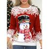 Damen-Oberteile, Freizeitkleidung, Weihnachts-Schneemann-Aufdruck, Raglan-Schulter-T-Shirt