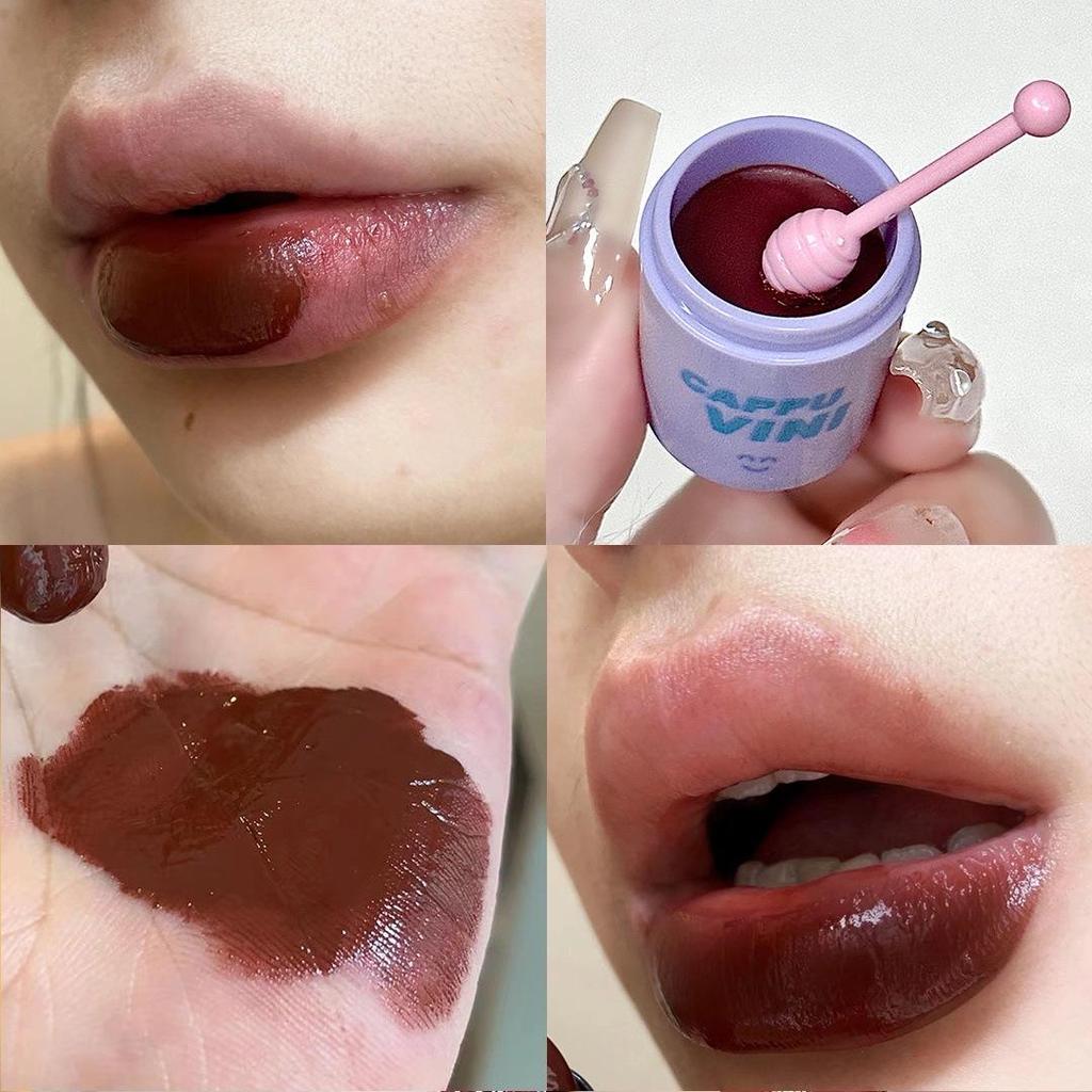 Cappuvini Nude Bean Paste Solid Lip Gloss: Moisturizing Milk Tea Color for Autumn/Winter