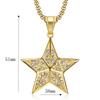 Hip Hop Iced Out Five-Pointed Star Pendant Gold Color Stainless Steel Street Rapper Necklace for Women Men Fashion Jewelry Gift