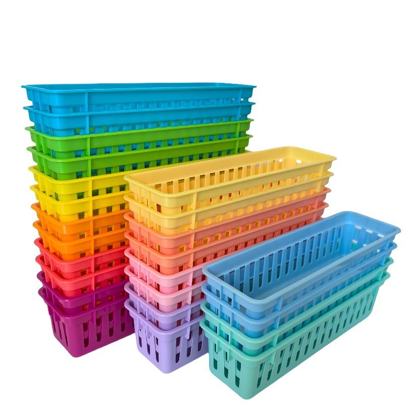 12 Piezas Organizadores de Lápices de Plástico Coloridos Cesta de Almacenamiento Cuadrada Cesta Organizadora Macaron Lápices Papelería Suministros de Arte Almacenamiento
