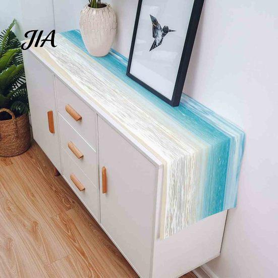Linen Table Runner Summer Beach Runner, Ocean Wave Coastal Linens for Home House Party Decor Rectangle