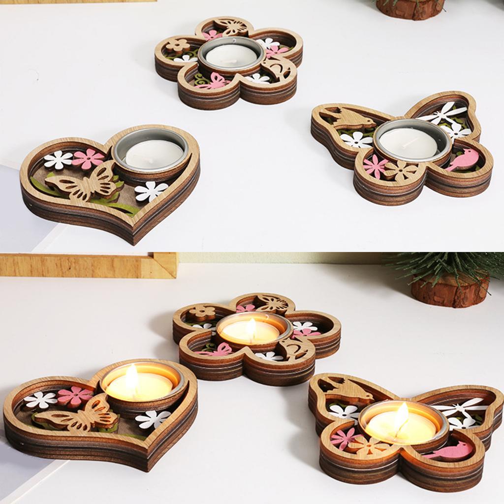 Candle Holder Handmade Wooden Tealight Holder With Flower And Butterfly Heart Designing For Festive Decorations