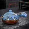 Nufeng Kiln-Glazed Kung Fu Tea Set with Side Handle Pot & Four Color Cups