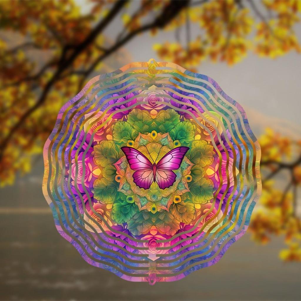 10-calowy kolorowy wiatraczek motylkowy Metalowa dekoracja ogrodowa z obrotowym hakiem 360 stopni na patio, balkon, podwórko, dekoracja zewnętrzna