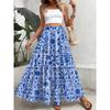 Printed Design Four Seasons Blue and White Tile Pattern Printed Holiday Style Half Skirt