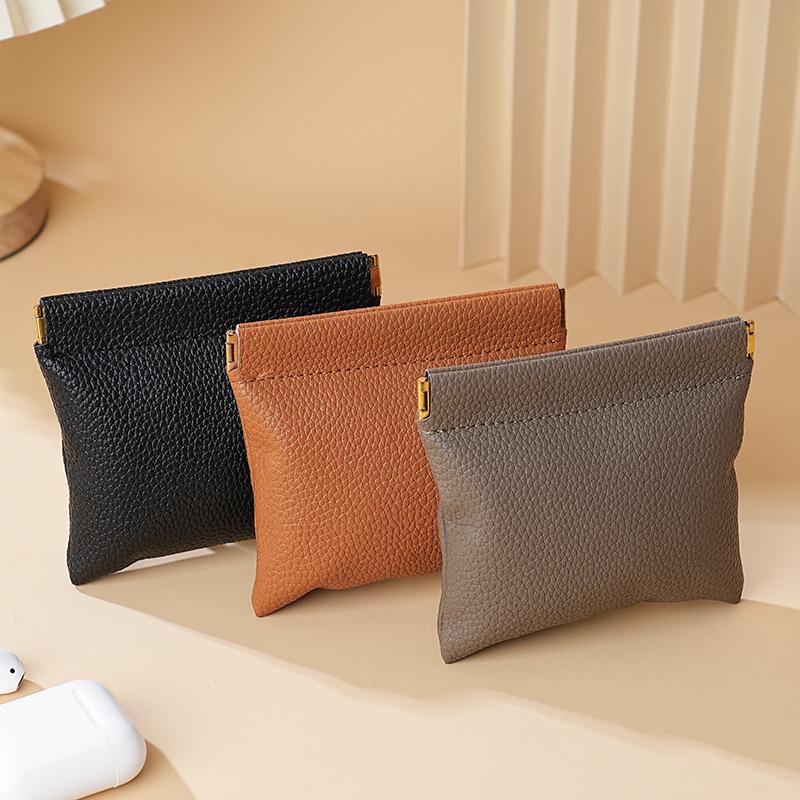 Luxurious Black Litchi Leather Snap-Closure Jewelry & Lipstick Pouch