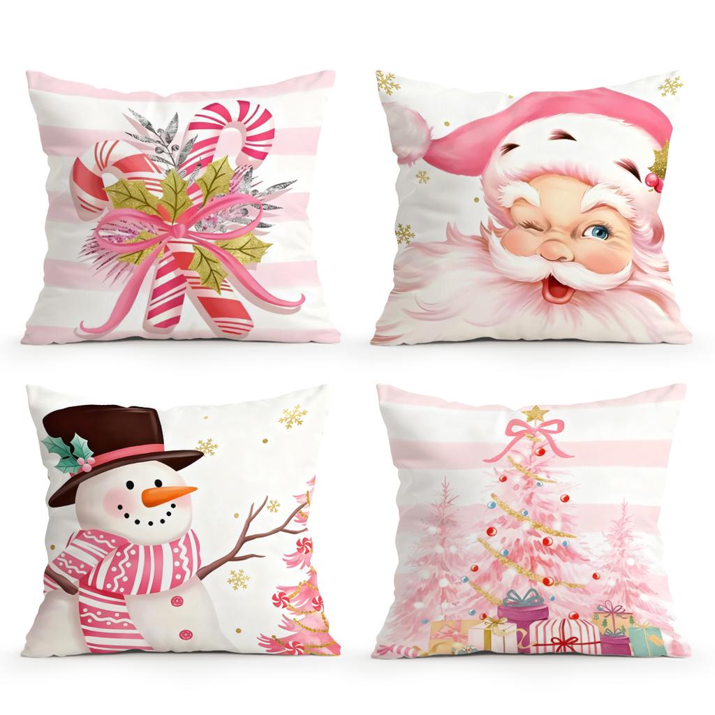 45X45Cm Pink Christmas Theme Pillowcase Bedroom Sofa Cushion Cover 100% Polyester Living Room Cushion Pillowcase Home Decor