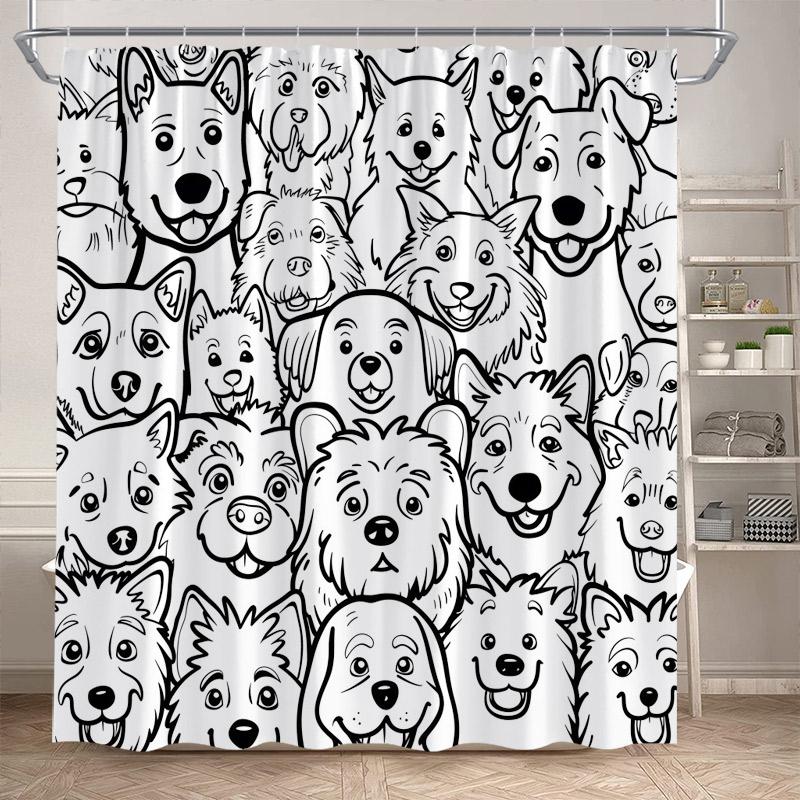 Funny Bathing Dogs Shower Curtain Cute Cartoon Animals Pet Painting Art Kids Bath Curtains Fabric Home Bathroom Decor With Hooks