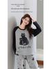 Women's Long Sleeve Cotton Pajama Set with Bra Pads - Sweet Cartoon, Plus Size, Antibacterial, Loose Fit
