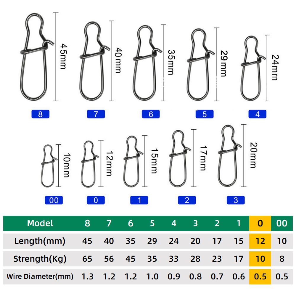 DNDYUJU 50 Stück Edelstahl Angelverbinder Schnellverschluss Verriegelung Wirbel mit Snap Solide Ringe Sicherheits-Snaps Angelhaken Werkzeug Snap