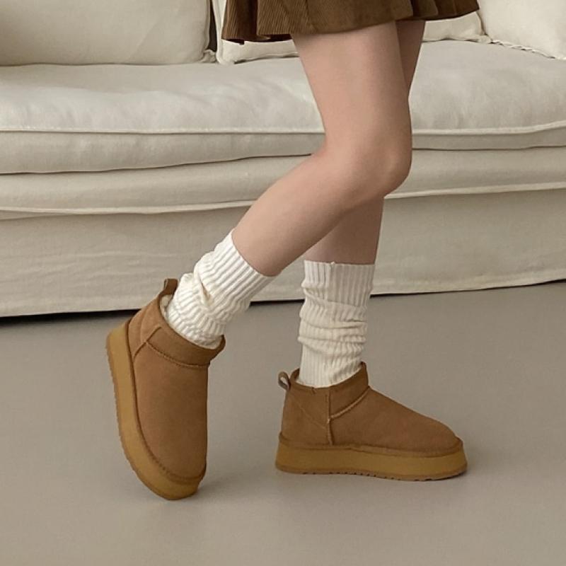 Gomvely Short Wool Leather Ankle Boots 4.5cm