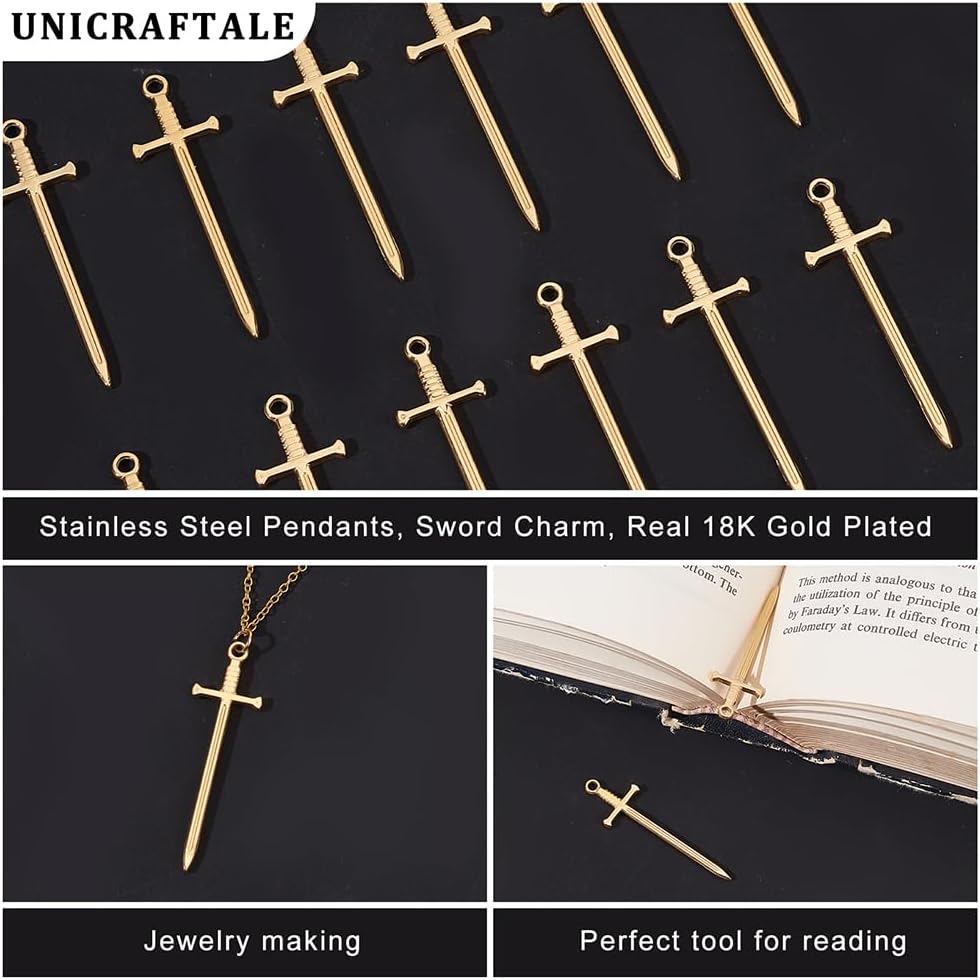 

UNICRAFTALE 15pcs Light Gold Bookmark Charm Pendants 201 Stainless Steel Shape Charms Metal Punk Bracelets Charm for DIY Jewelry Making 45mm Long