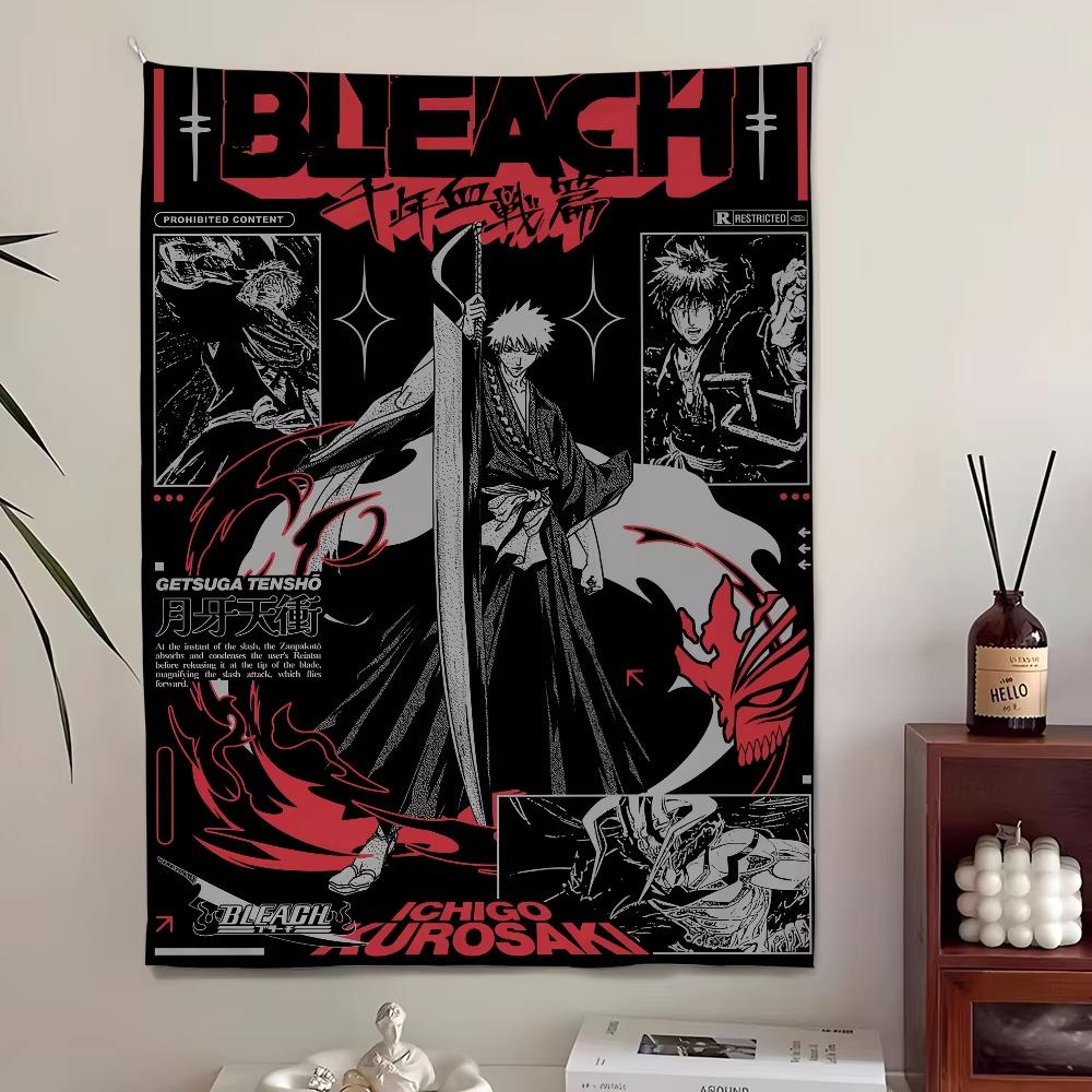 Bleach Monochrome Manga Collage Wall Tapestry Ichigo Kurosaki Anime Art Print Stylish Wall Hanging for Bedroom Dorm Room Decor