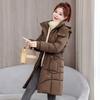 Winter Women's Waist Drawstring Jacket with Hood Long Thickened Slim Fit Cotton Coat