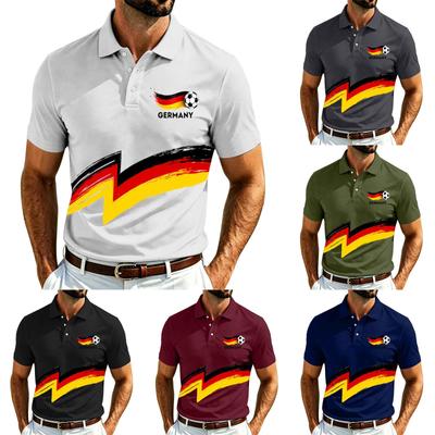 Men's Casual Soccer Print Quick-Dry Polo Shirt Lightweight Mesh Breathable Short Sleeve Top Suitable for Sports and Outdoor Activities