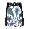 Whale Shark , Ray & Sea Creature Play Print Hot Sale Backpack Fashion Bags Watercolor Whale Shark Stingray Jellyfish Under The