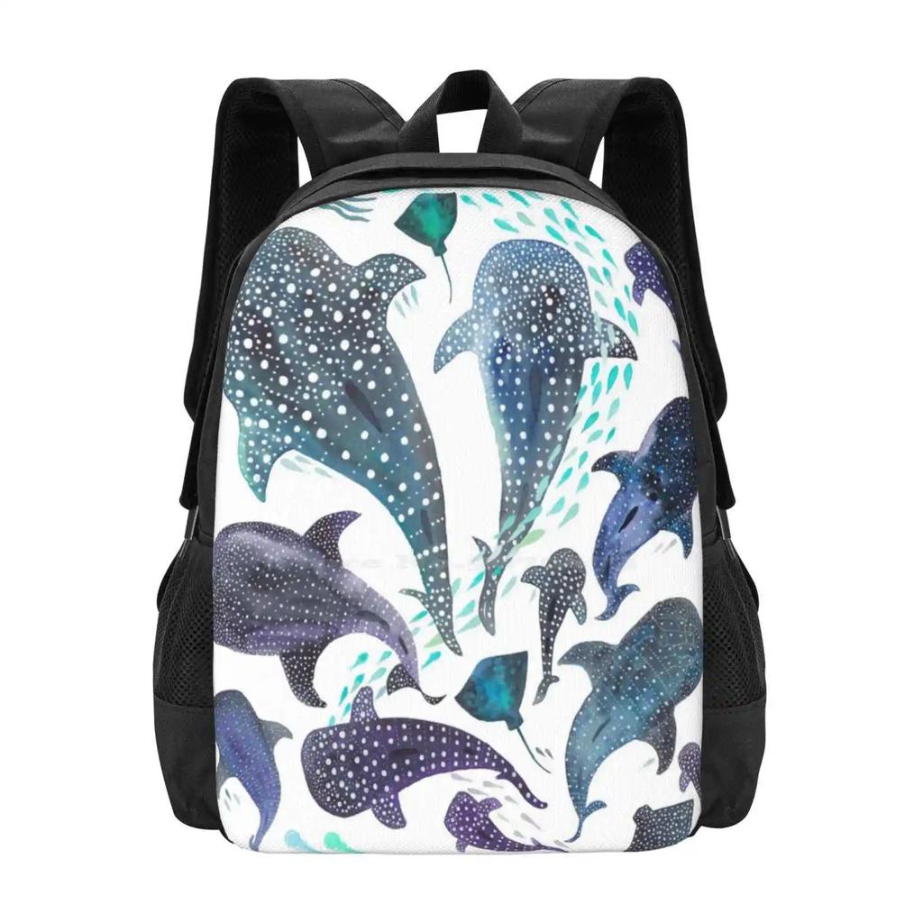 Whale Shark , Ray & Sea Creature Play Print Hot Sale Backpack Fashion Bags Watercolor Whale Shark Stingray Jellyfish Under The