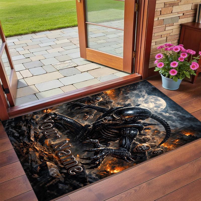 Crystal Velvet Rug Custom Name Text, Soft Non Slip Floor Mat Home DecorAlien Xenomorph
