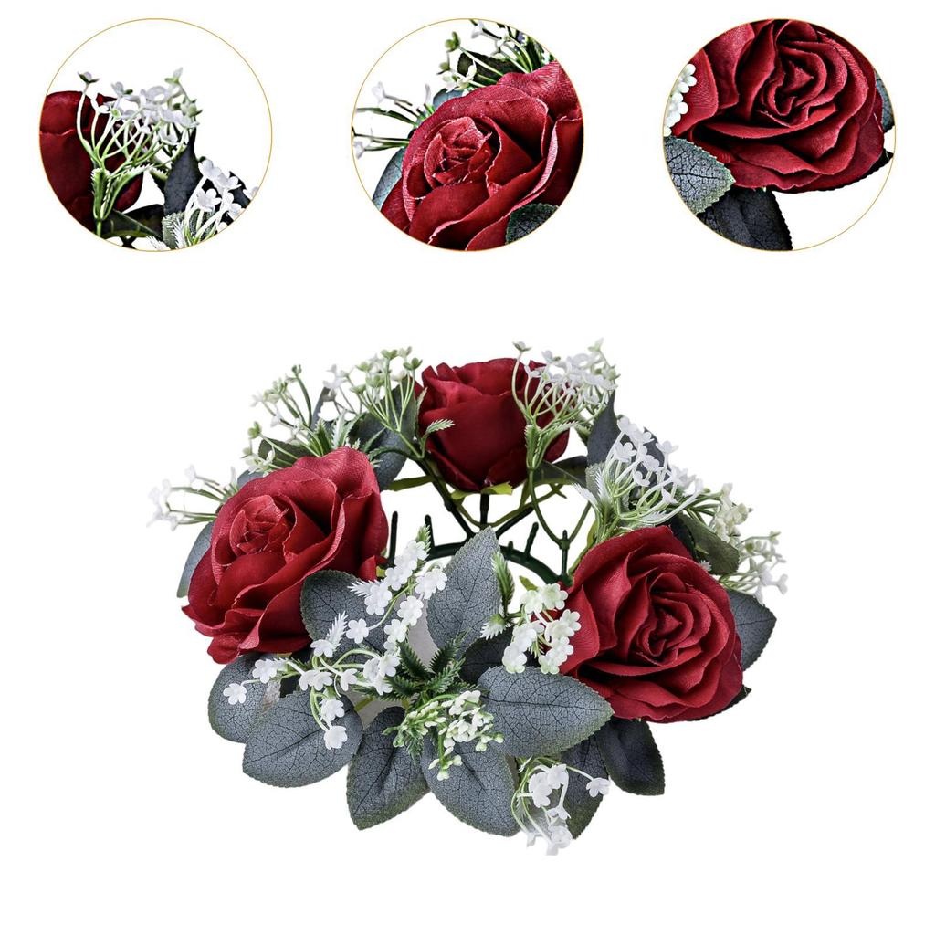 Artificial Floral Candle Ring for Pillar Candle Greenery Small Fake Candle Holder for Party Thanksgiving Day Home Table Dinner