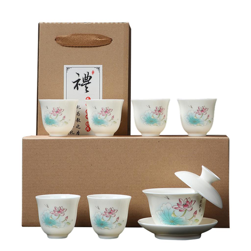 Premium Porcelain Gai Wan Tea Set For Home Traditional Chinese Brewings Household Hand Grasp Bowl Set For Household