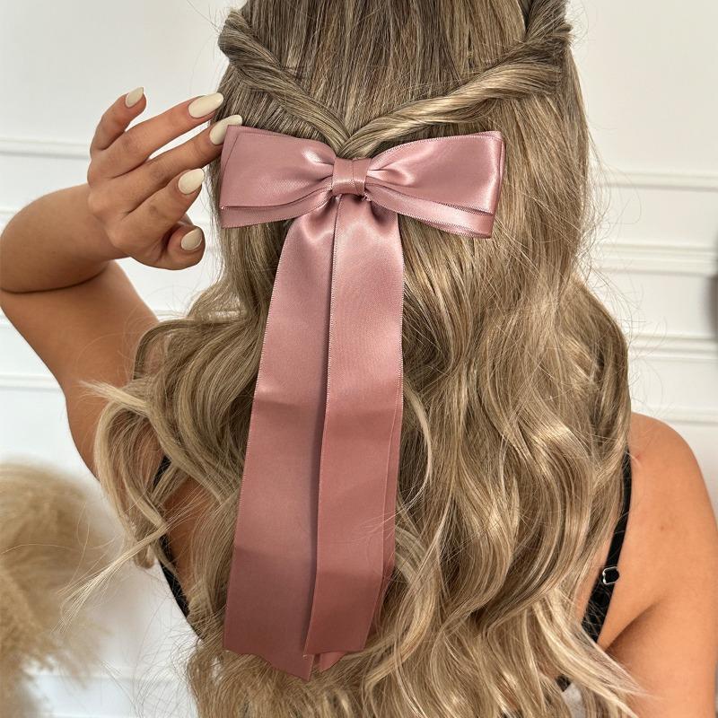

Simple solid color double-layer large bow hairpin retro long streamer satin women s hairpin