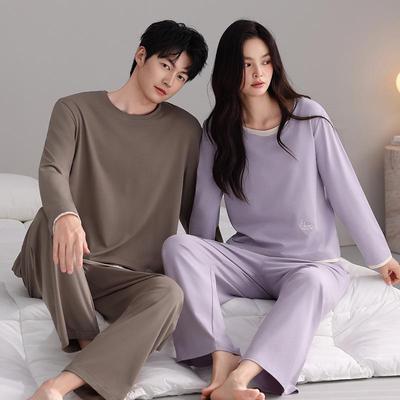 Pigiama da Donna Autunnale in Cotone Modal: Manica Lunga, Pantaloni Lunghi, Pullover, Comodo, Stile Semplice, Adatto per Indossare al Coperto e all'Aperto