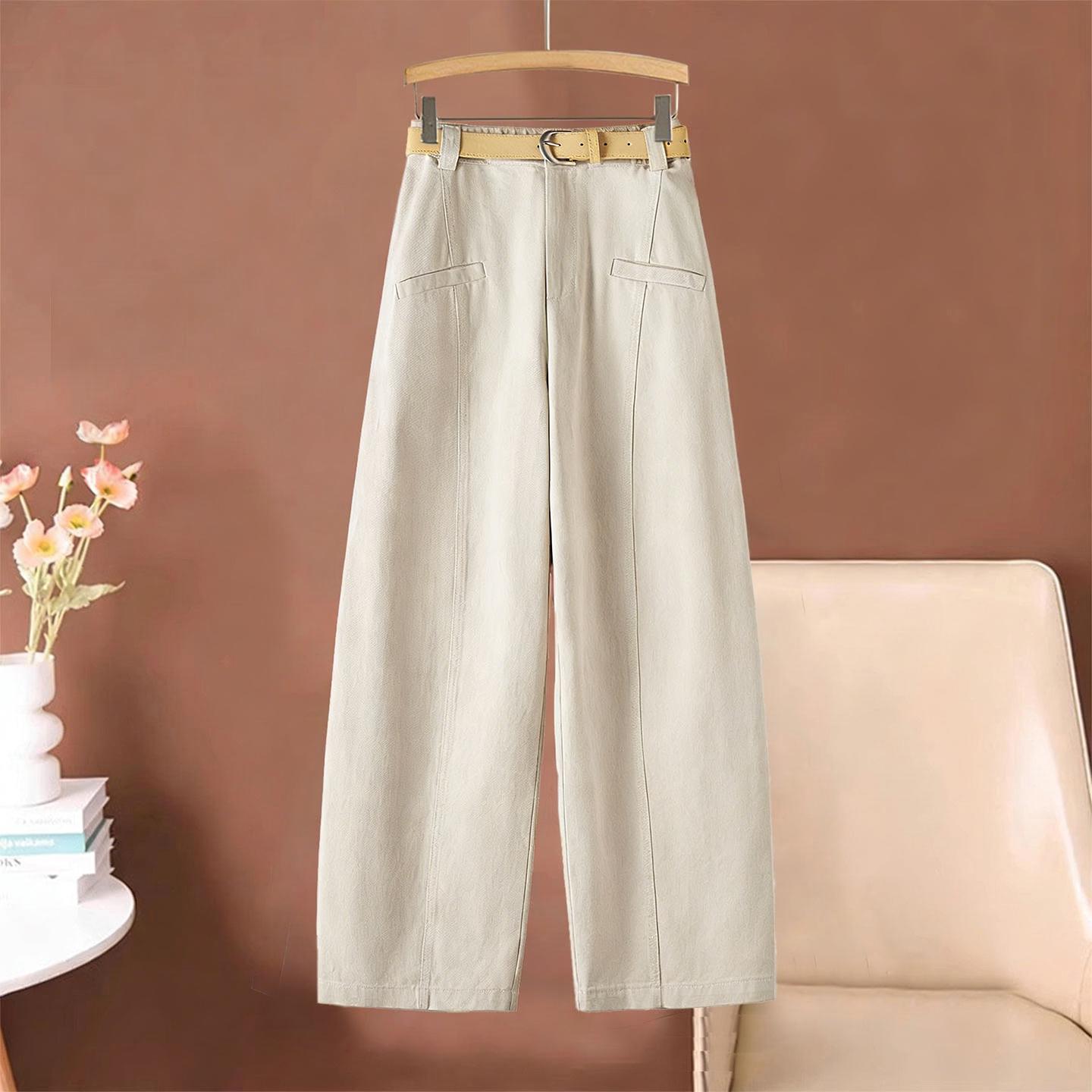 Women s Spring 2026 High-Waisted Light Curved Leg Pure Cotton Wide-Leg Jeans for Pear-Shaped Body 27/M (48-53 kg) грязно-белый