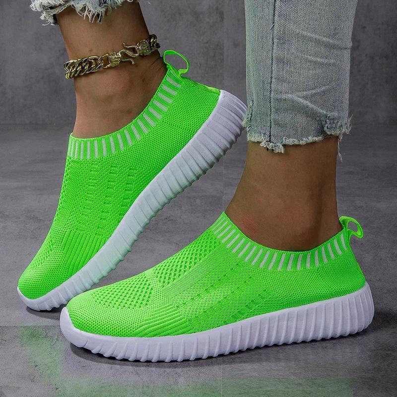 Women Flats Shoes Slip-on Fashion Breathable Walking Mesh Casual Shoes Sneakers Women Gym Vulcanized Tenis Shoes Female Footwear