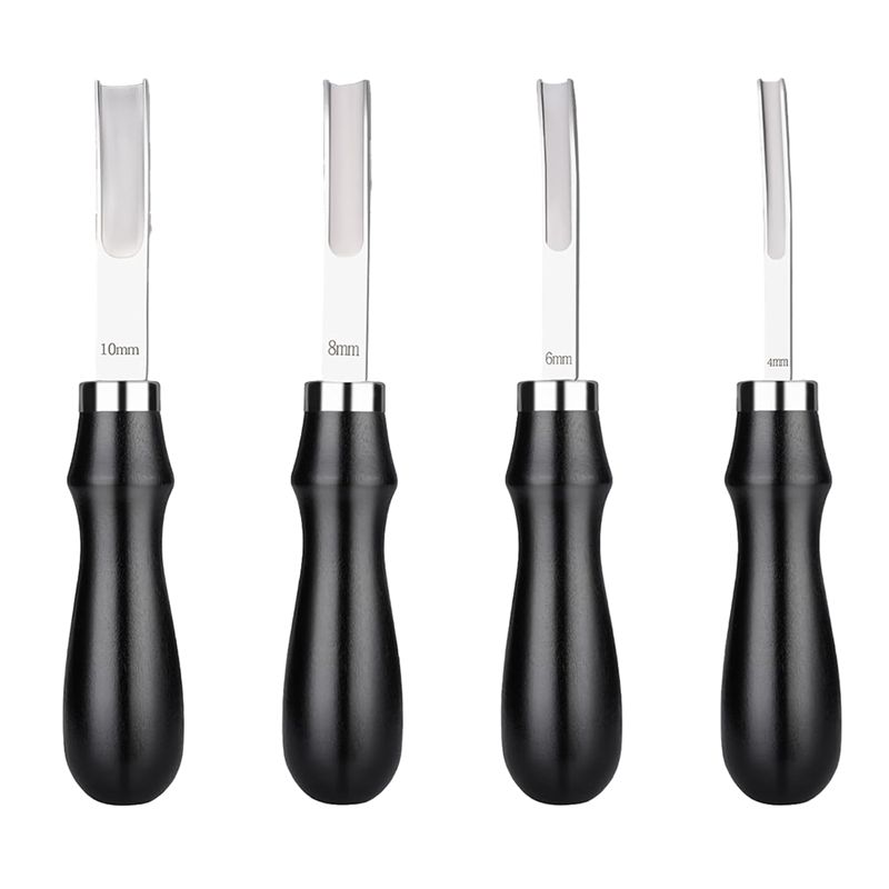 Feb.4 Size Leather Edge Bevelers Tool Set, Wide Mouth Skiving Knife With Wooden Handle, For Leather Thinning Cutting Craft