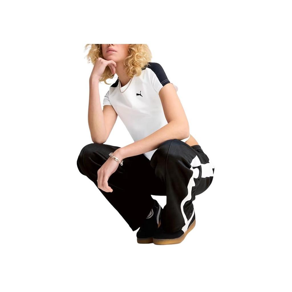Puma Outline Shoulder Round Neck Short Sleeve Cropped Vintage T-Shirt Women Tops White 631899-02