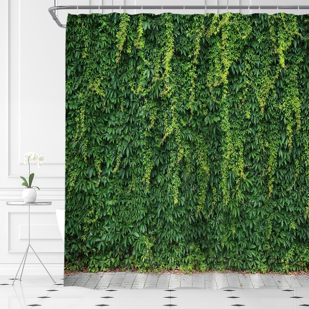 Garden Path Shower Curtains Pink Flowers Green Vines Forest Lane Bathroom Deecorations Nature Polyester Bath Curtains with Hooks