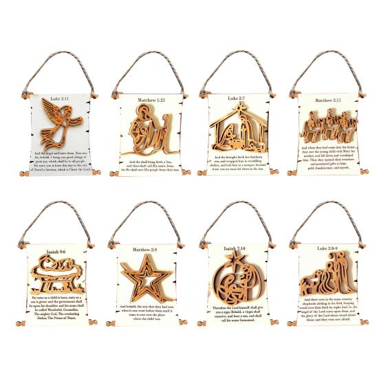Nativity Advent Scroll Ornament Wooden Laser-Cut Hanging Decor with 24-Day Bible Verses Religious Christmas Countdown Calendar