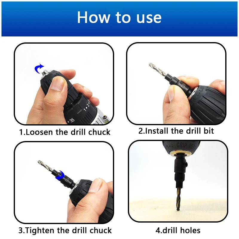 #5 #6 #8 #10 #12 Woodworking Hole Opener Hexagonal Screw Hardware Tool Countersink Drill Bit Taper Hole Drilling and Reaming