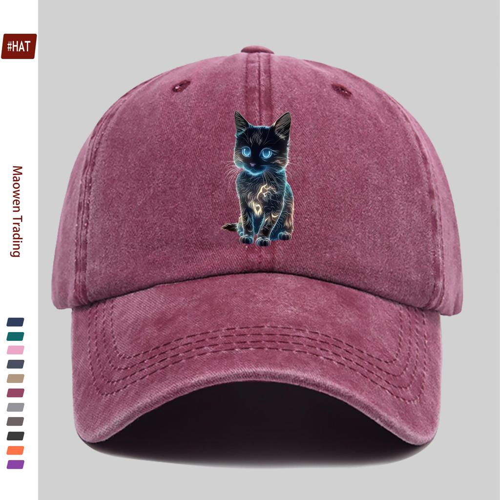 Pc Unisex Luminous Cat Print Pattern Baseball Cap Cute Pet Cat Print Is an Ideal Decorative Hat for Travel And ValentineS Day