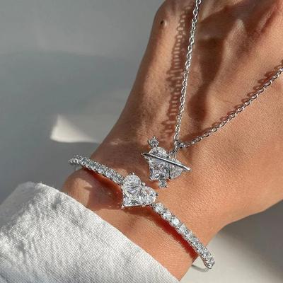 Bracciale Zircone Cuore Grande per Donna Moda Collana con Ciondolo Amore Gioielli Matrimonio Classici Accessori Estetici Femminili Regali