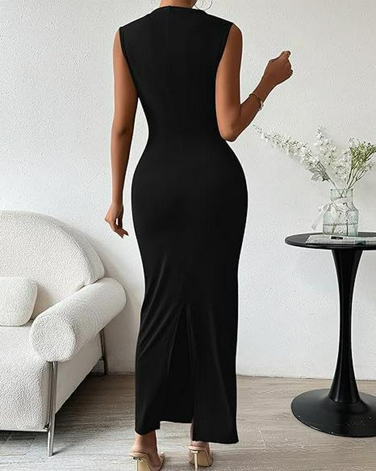 European Spring/Summer Sleeveless Back Slit Pleated Tight-Fitting Women's Dress 2026